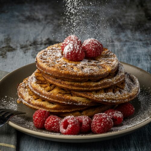 pancakes with raspberry and icing sugar