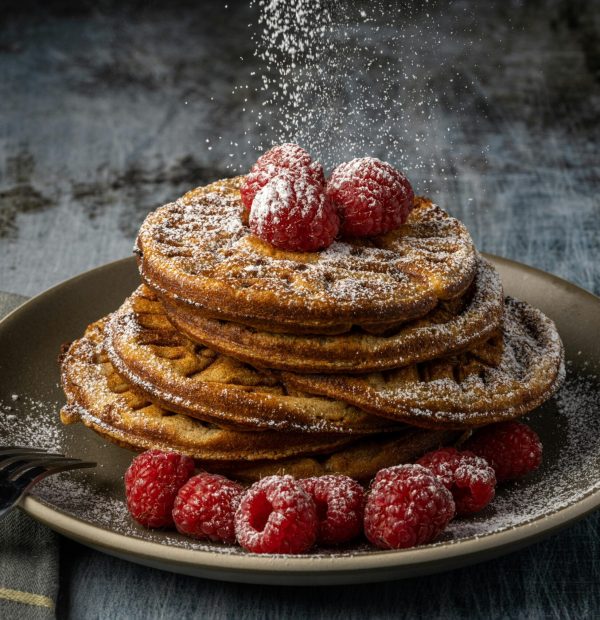 pancakes with raspberry and icing sugar